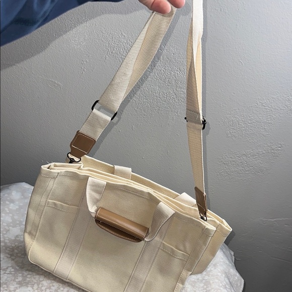 Cream Canvas Tote Bag with Tan Accents - Picture 4 of 9